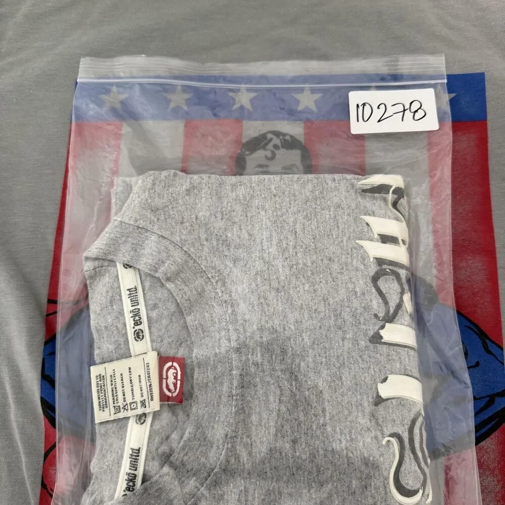 Ecko Unltd Shirt Mens Large Gray Y2K Graphitti Logo Graphic Rhino Brand Classic